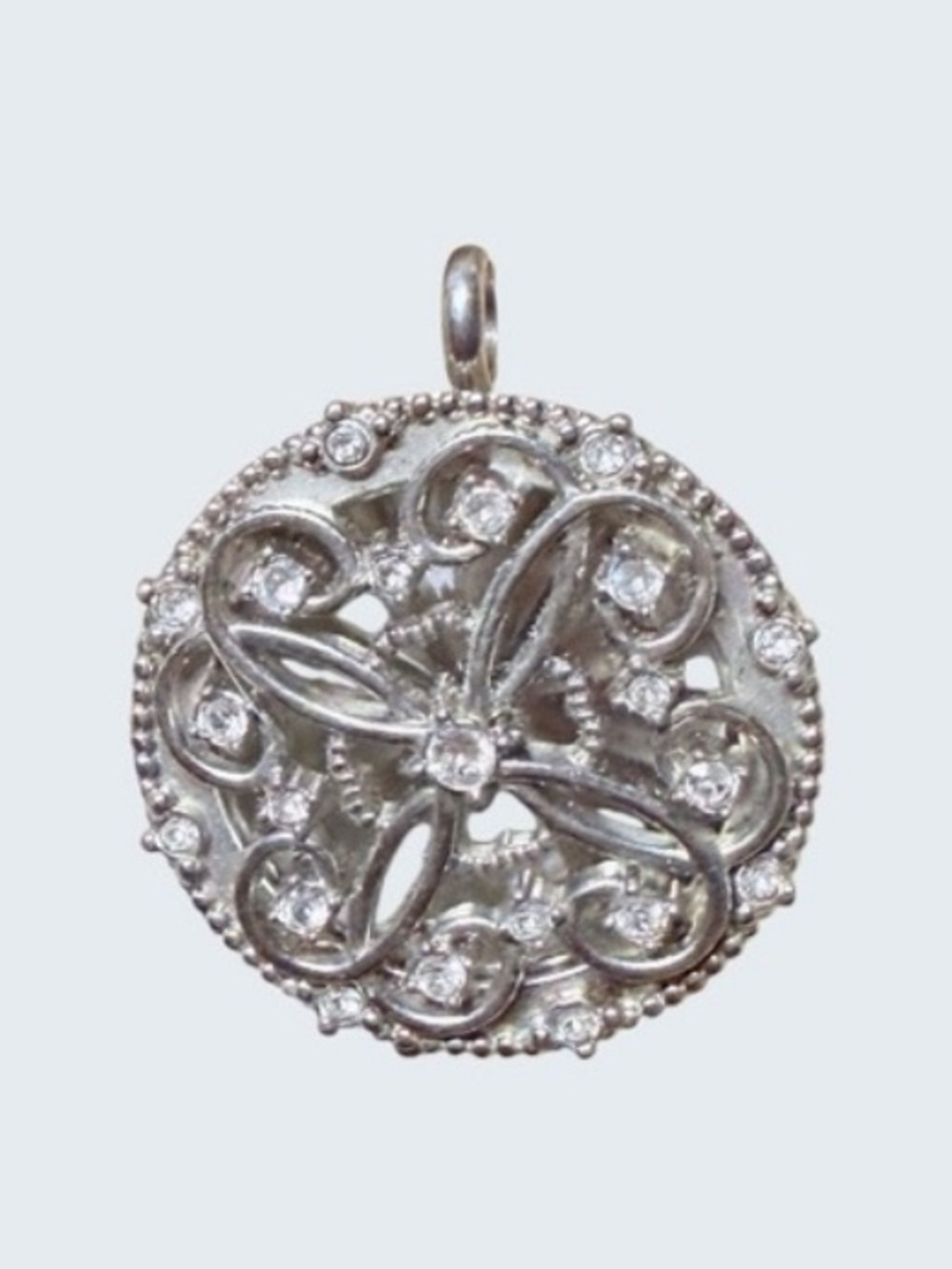 Source Unknown Silver-Tone Filigree Pendant with Clear Stones